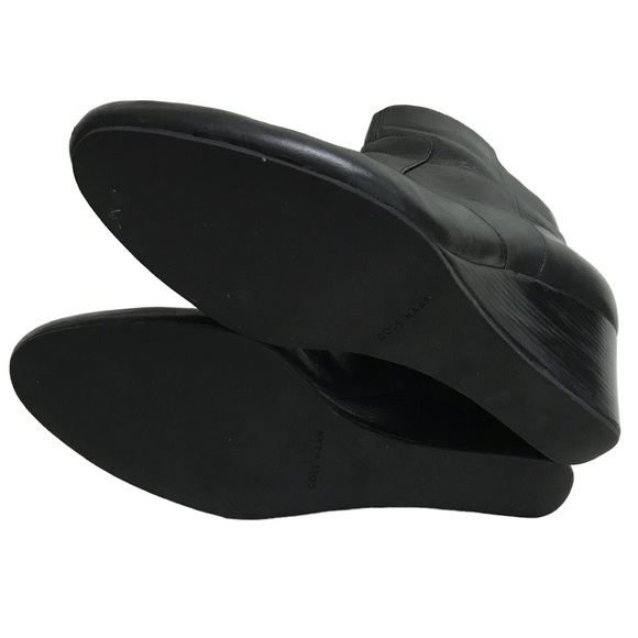 Cole Haan Black Leather Wedge Heel Bootie Boots Size 9.5 - Picture 6 of 10